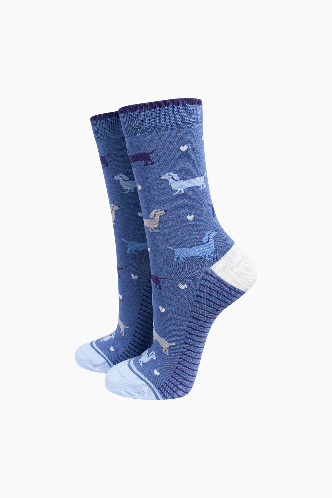 Multi Sausage Dog Women's Bamboo Socks in Denim Blue