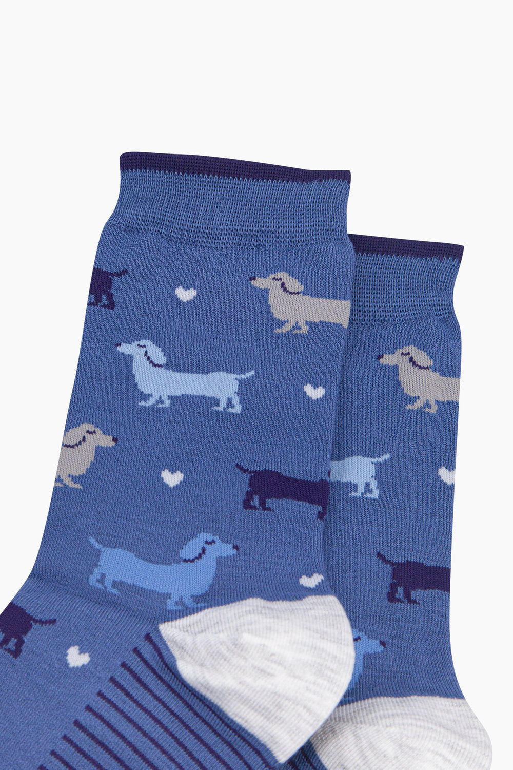 Multi-Sausage-Dog-Women's-Bamboo-Socks-in-Denim-Blue-Close-Up