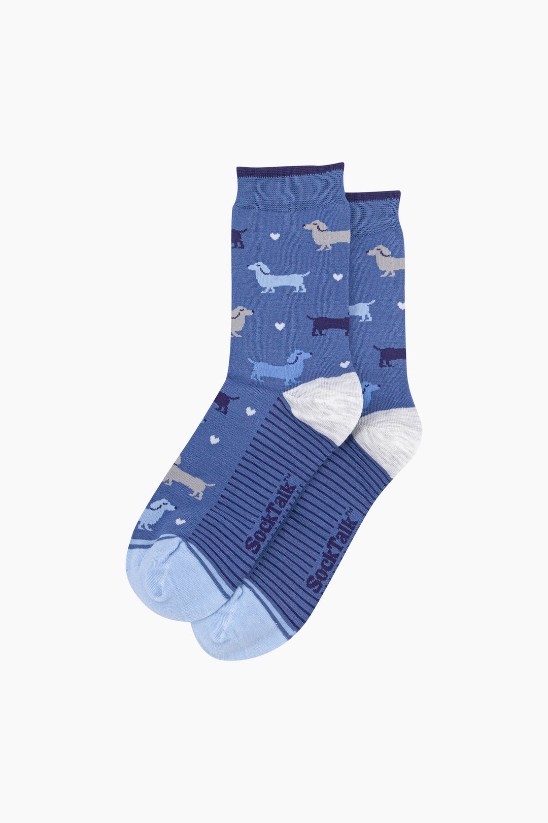 Multi-Sausage-Dog-Women's-Bamboo-Socks-in-Denim-Blue-Laid-Flat