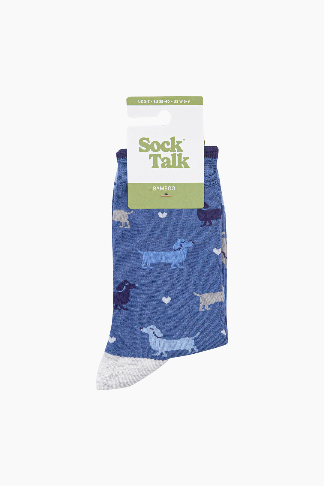 Multi-Sausage-Dog-Women's-Bamboo-Socks-in-Denim-Blue-In-Packaging