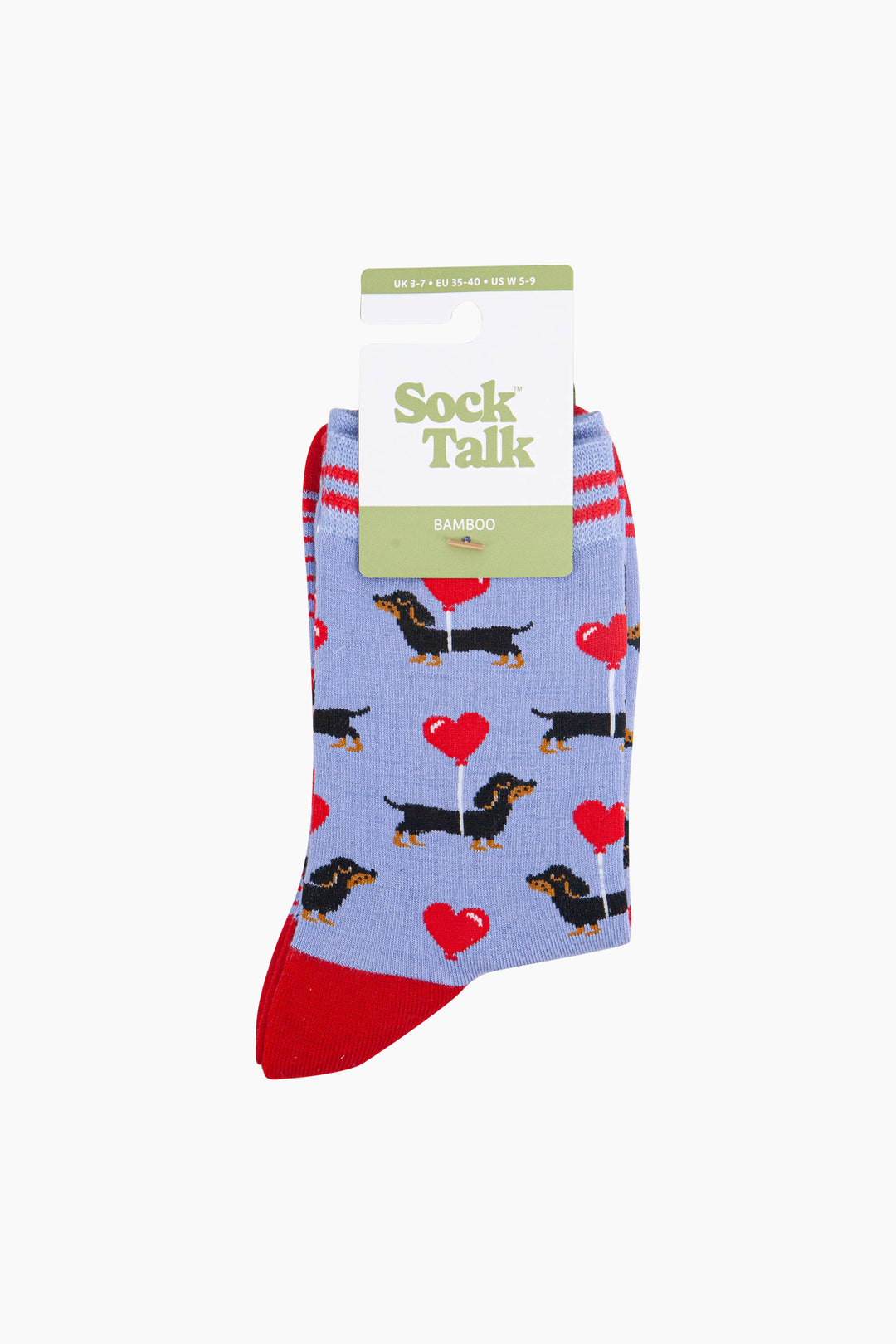 Sausage-Dogs-Heart-Balloon-Bamboo-Socks-in-Blue-In-Packaging