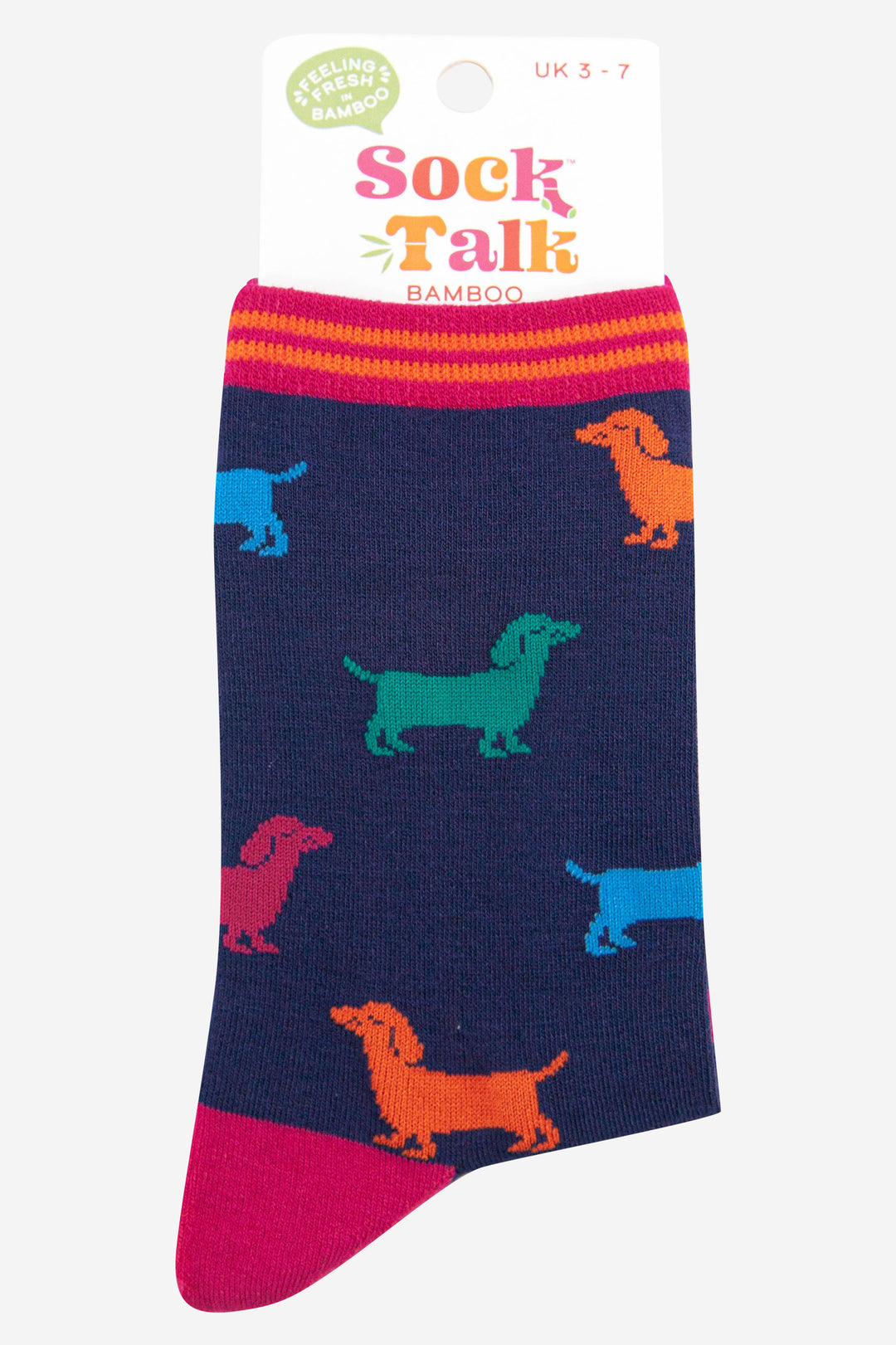 womens multicoloured sausage dog bamboo socks uk size 3-7