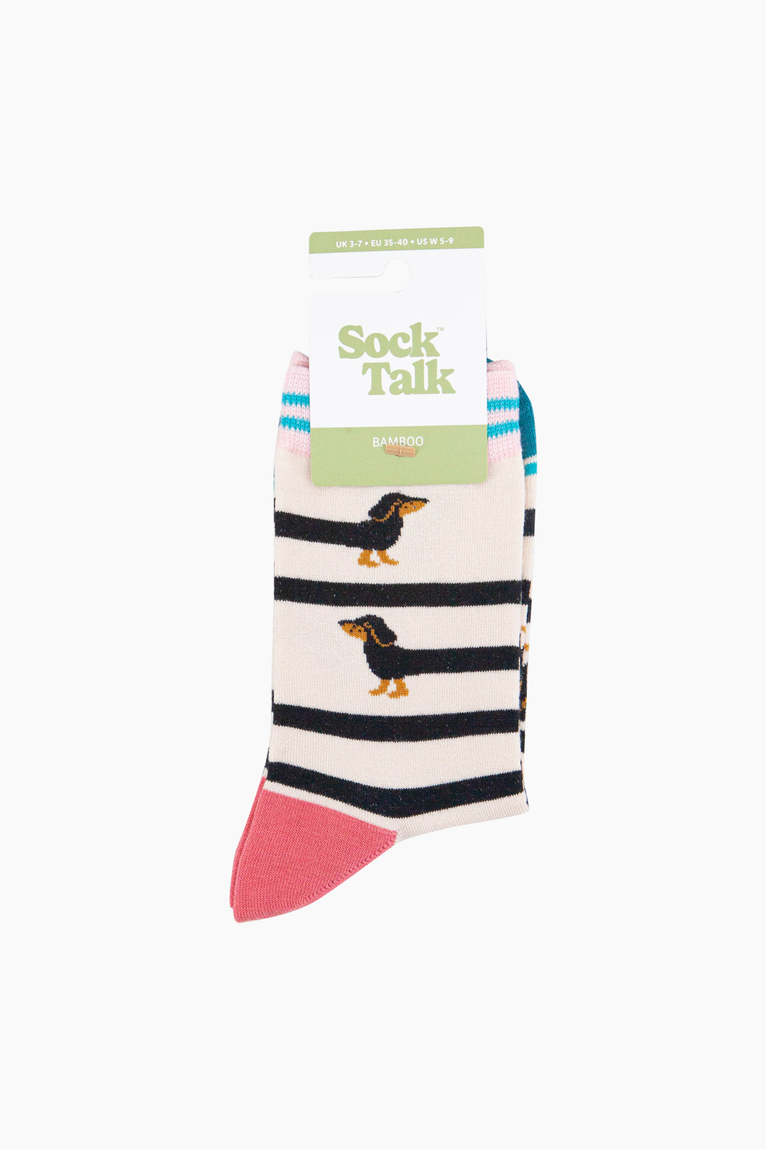 Winding-Sausage-Dog-Bamboo-Socks-in-Cream-In-Packaging
