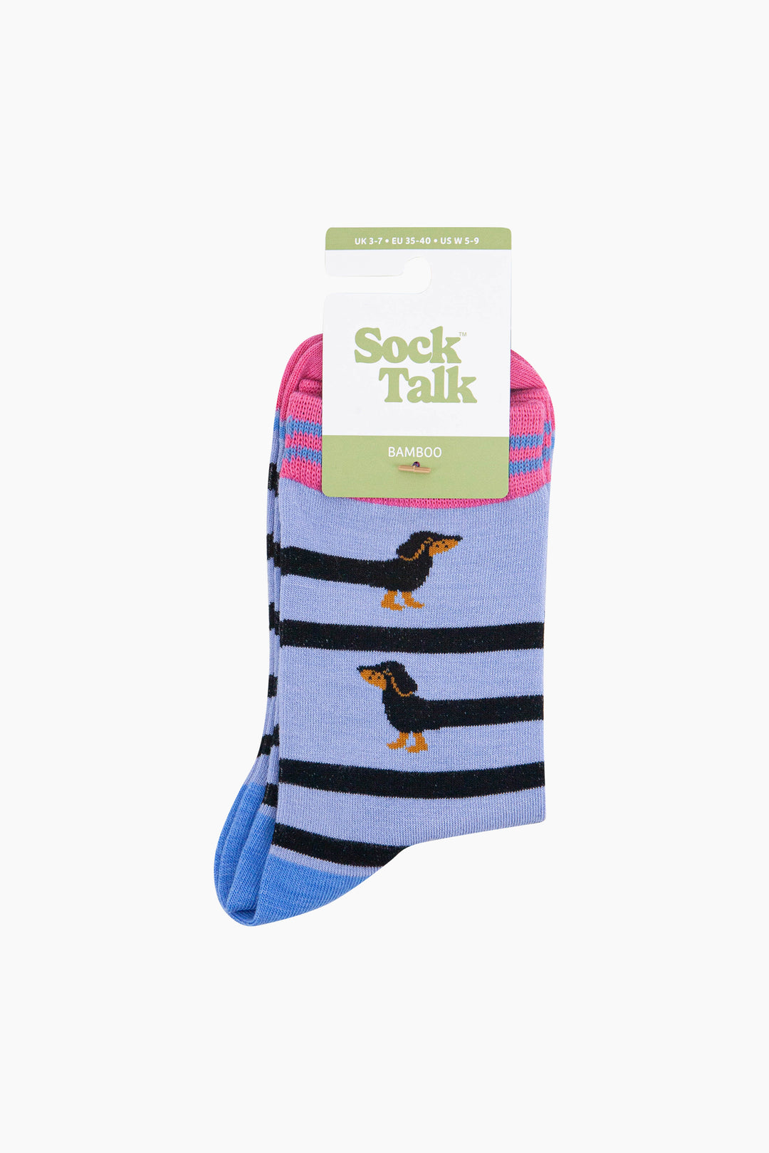 Winding-Sausage-Dog-Bamboo-Socks-in-Blue-In-Packaging