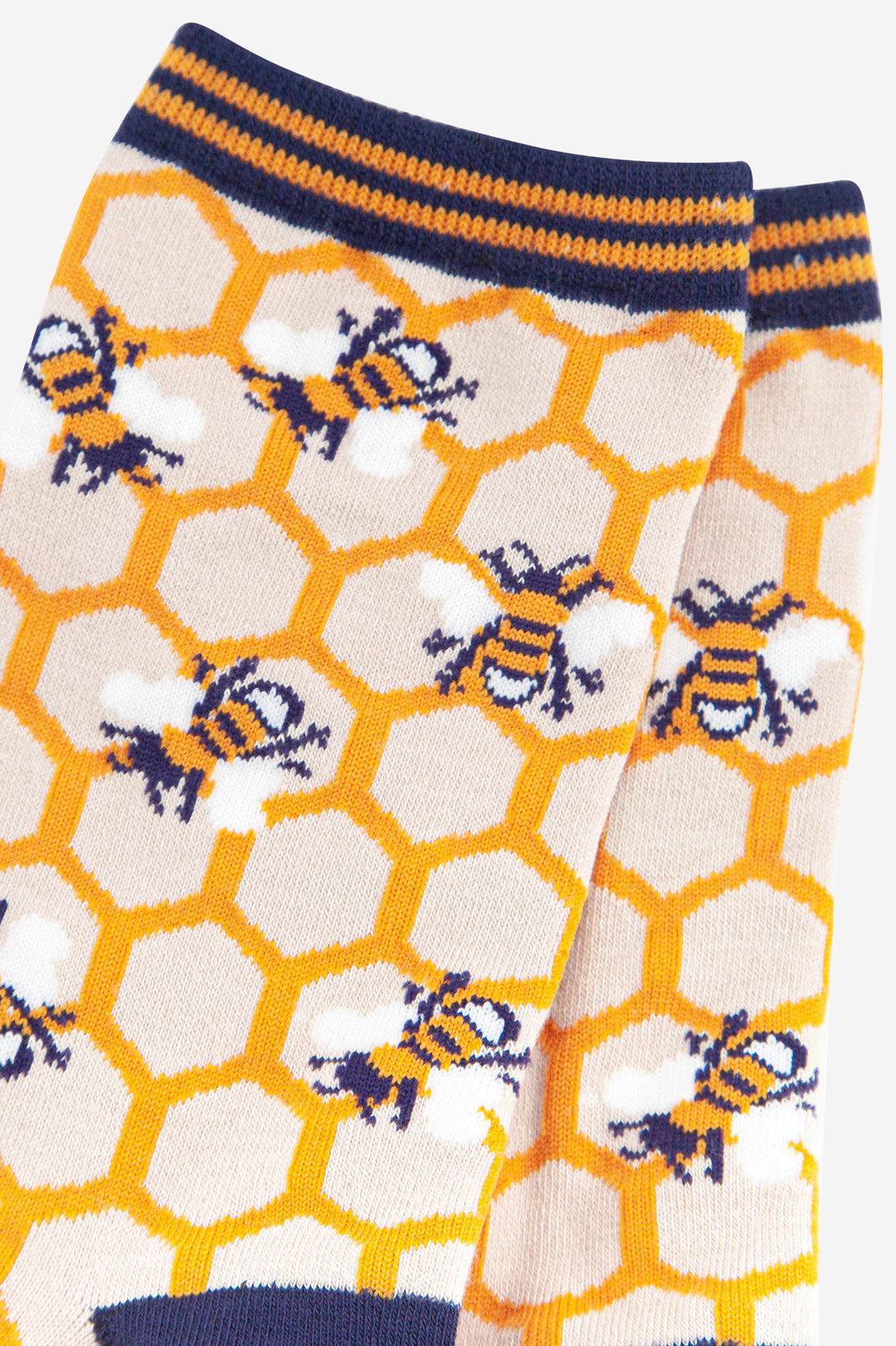 close up of the bees and the honeycomb pattern