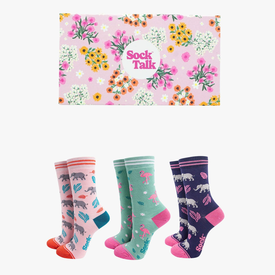 Elephants-&-Flamingos-Bamboo-Socks-Gift-Set