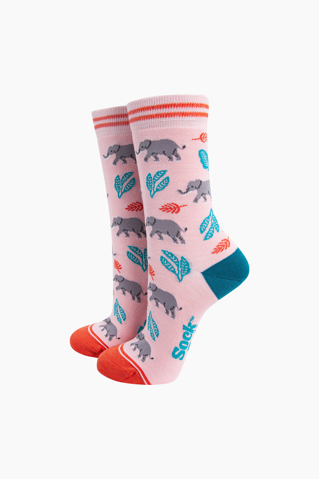 Elephants-Bamboo-Socks-in-Pink-On-Foot-Mannequin
