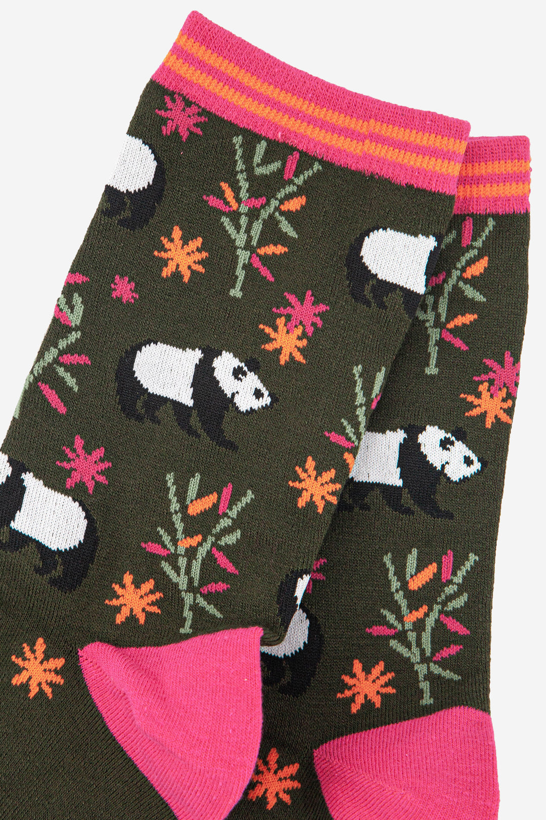 close up of the panda and bamboo pattern on the ankle socks