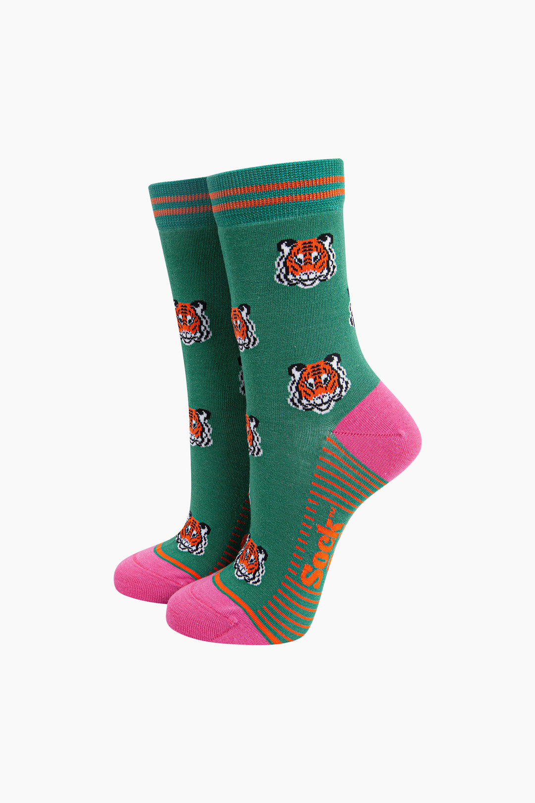 Tiger-Faces-Bamboo-Socks-in-Green-On-Mannequin