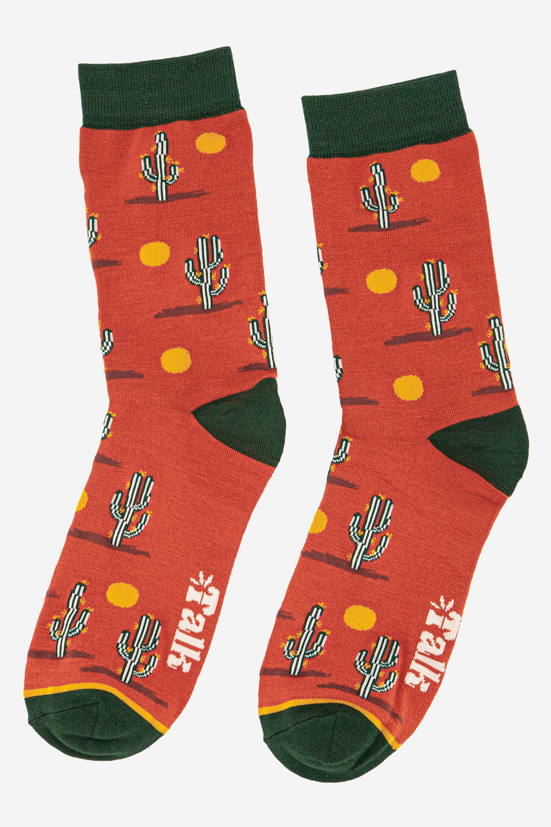 orange and green cactus print bamboo socks 