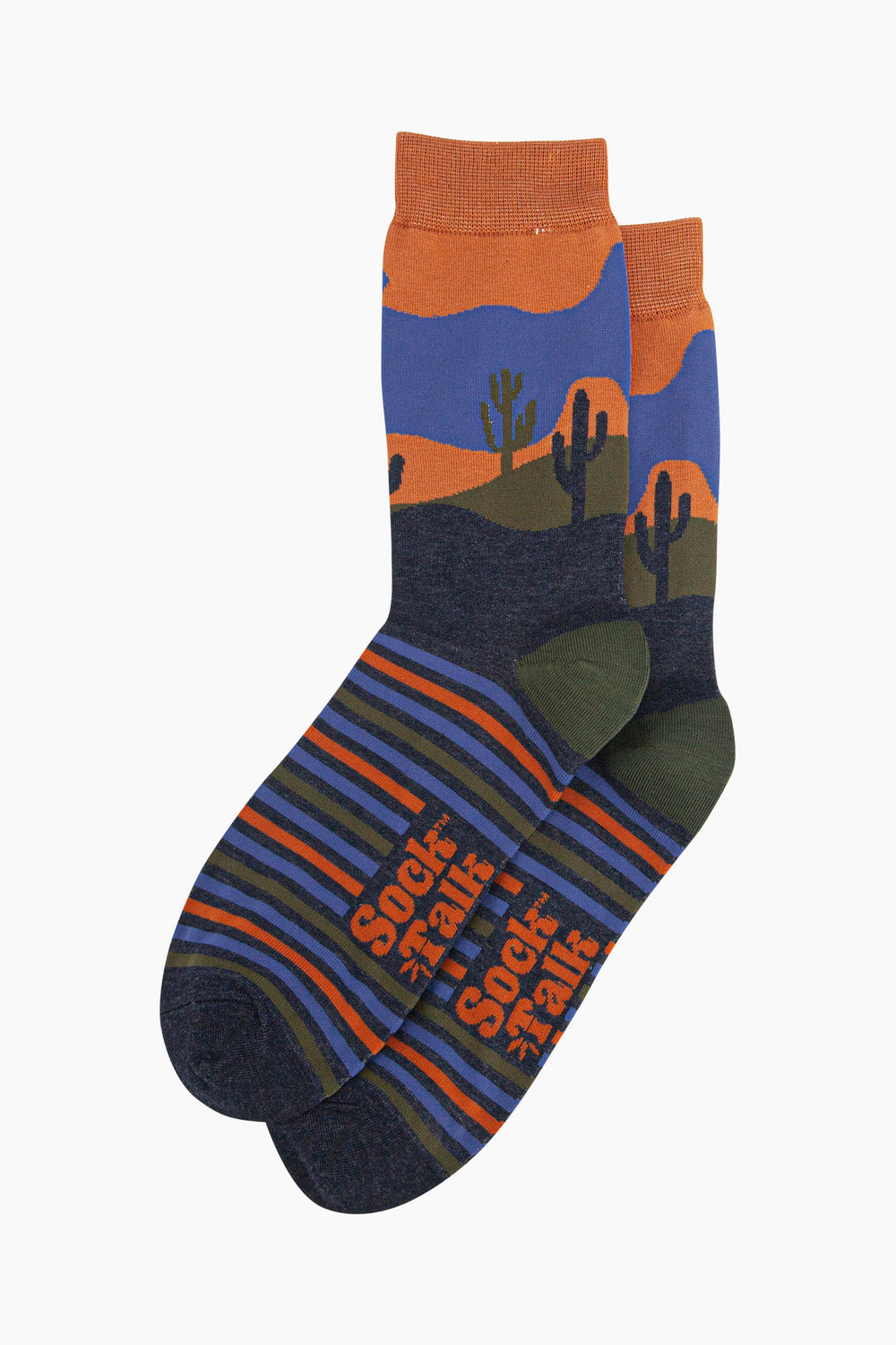 mens-bamboo-socks-navy-blue-desert-landscape-stripe-laying-flat-striped-feet-landscape-ankle