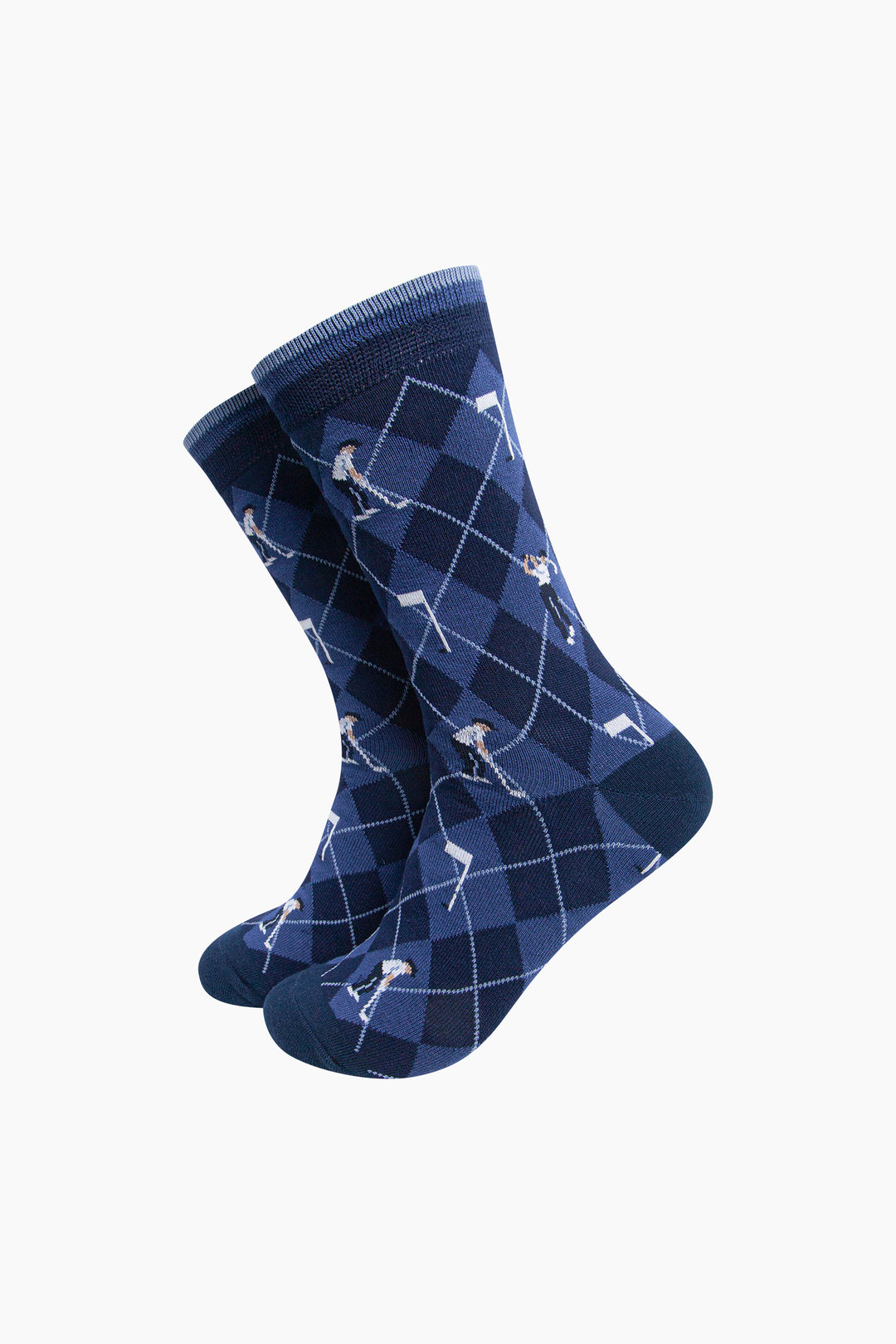 Golfer-Argyle-Men's-Bamboo-Socks-in-Denim-Blue-On-Mannequin