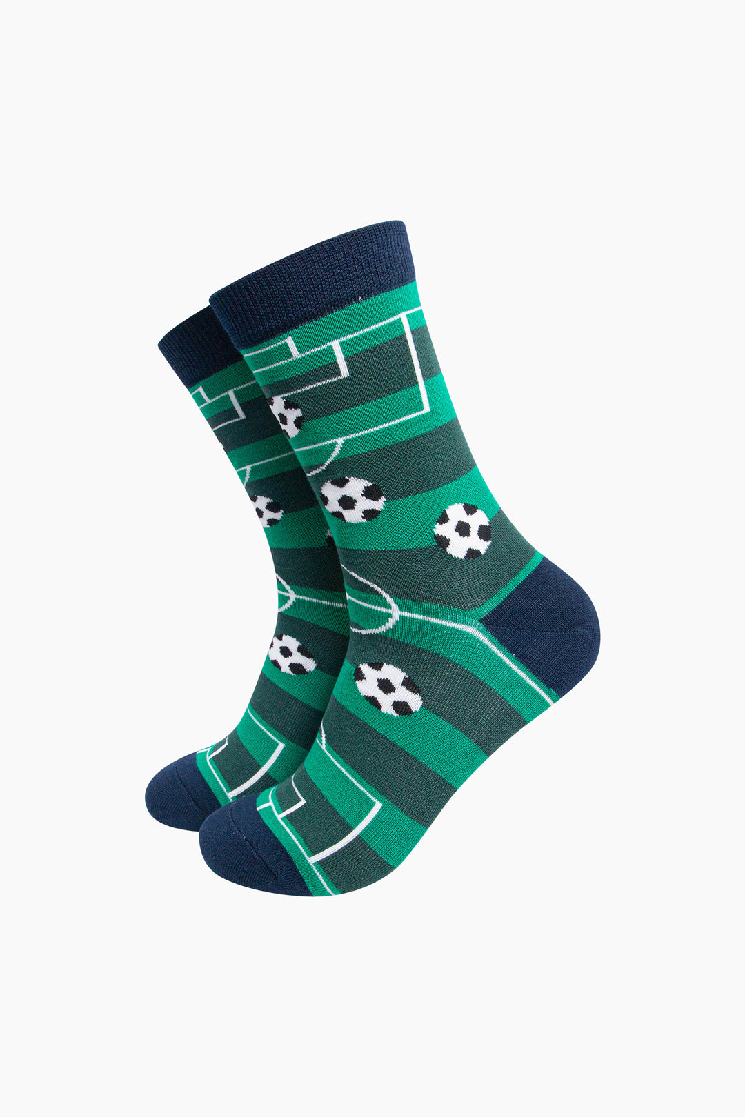 Football-Pitch-Men's-Bamboo-Socks-in-Green-On-Mannequin