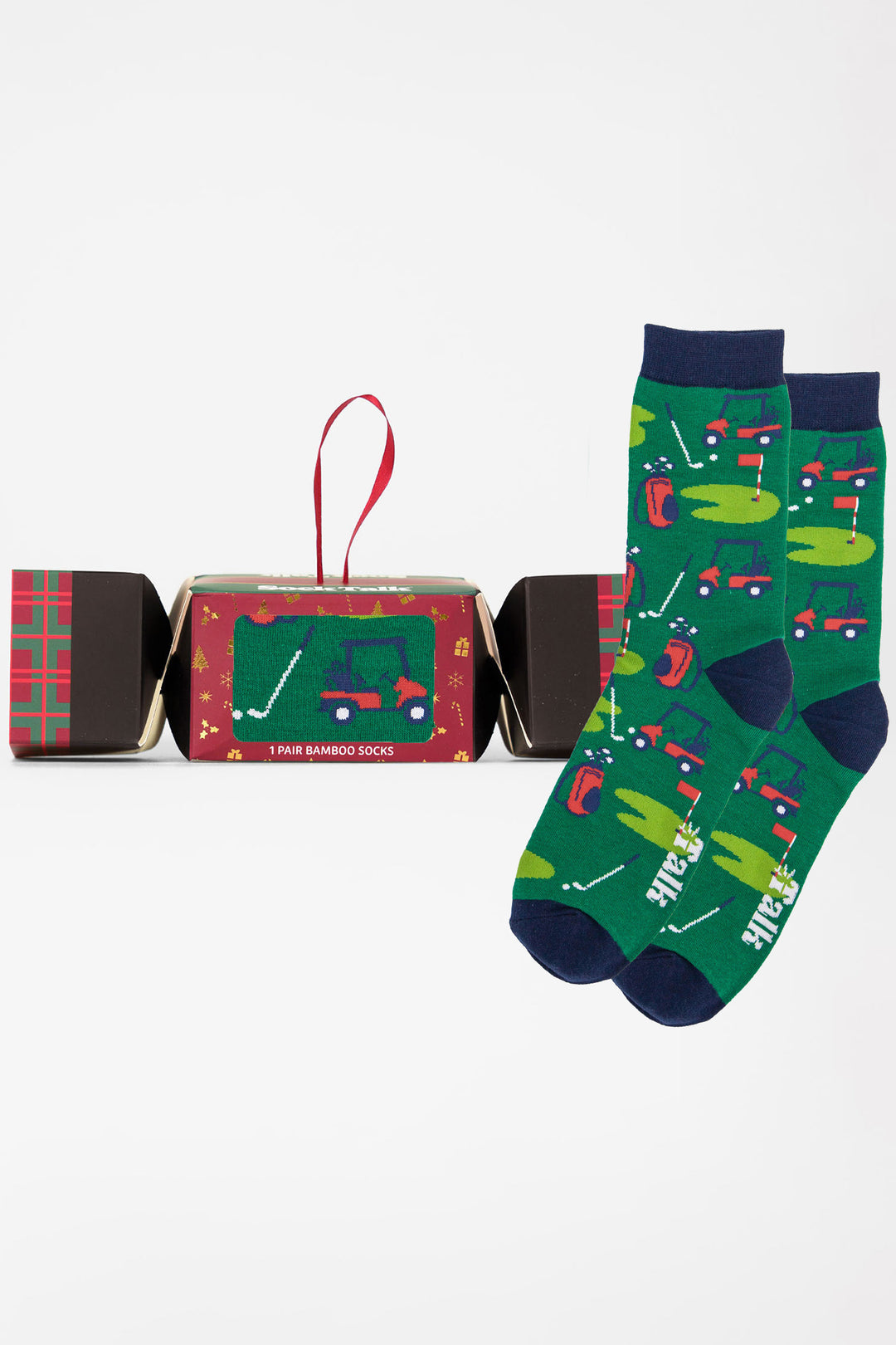 Golf-Course-Bamboo-Crew-Socks-Christmas-Cracker-Gift-Box-in-Green