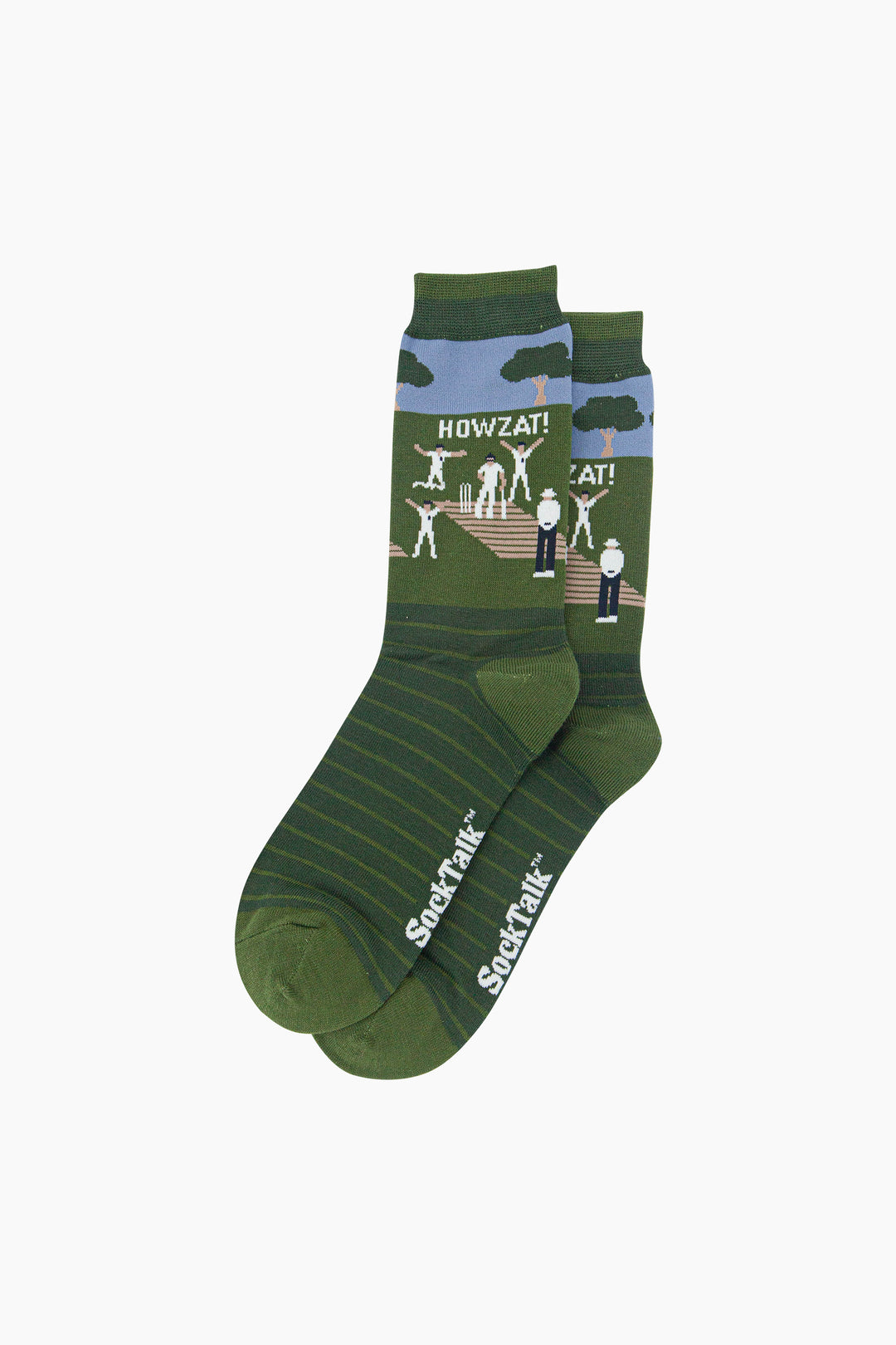 Cricketers-Howzat-Men's-Bamboo-Socks-in-Green-Laid-Flat