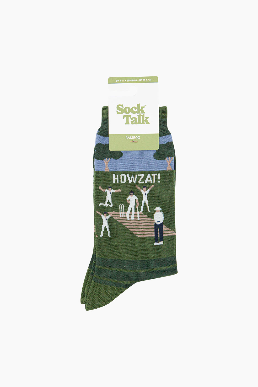 Cricketers-Howzat-Men's-Bamboo-Socks-in-Green-In-Packaging