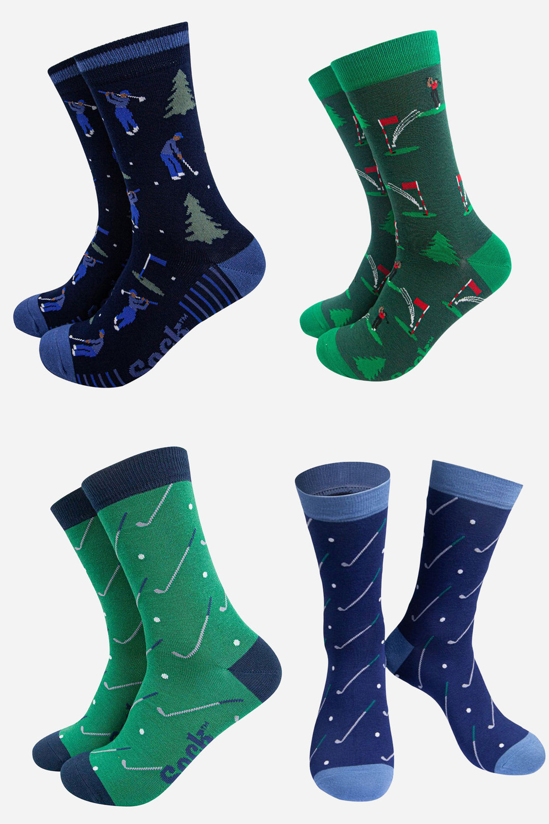 Men's Bamboo Crew Socks Festive Gift Set - Blue/Green, Golf
