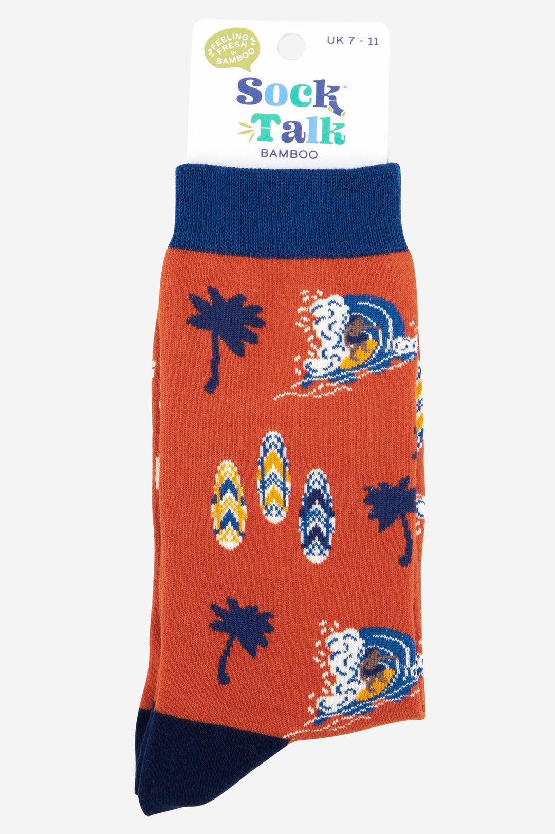 mens bamboo surfing dress socks in orange and blue uk size 7-11