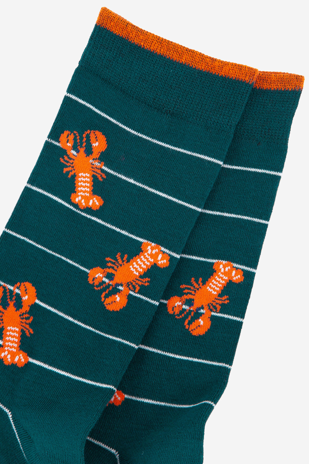 close up of the lobster print pattern on the mens dress socks 