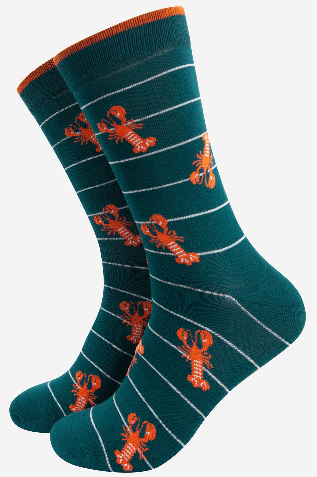 green striped bamboo socks with an all over lobster pattern