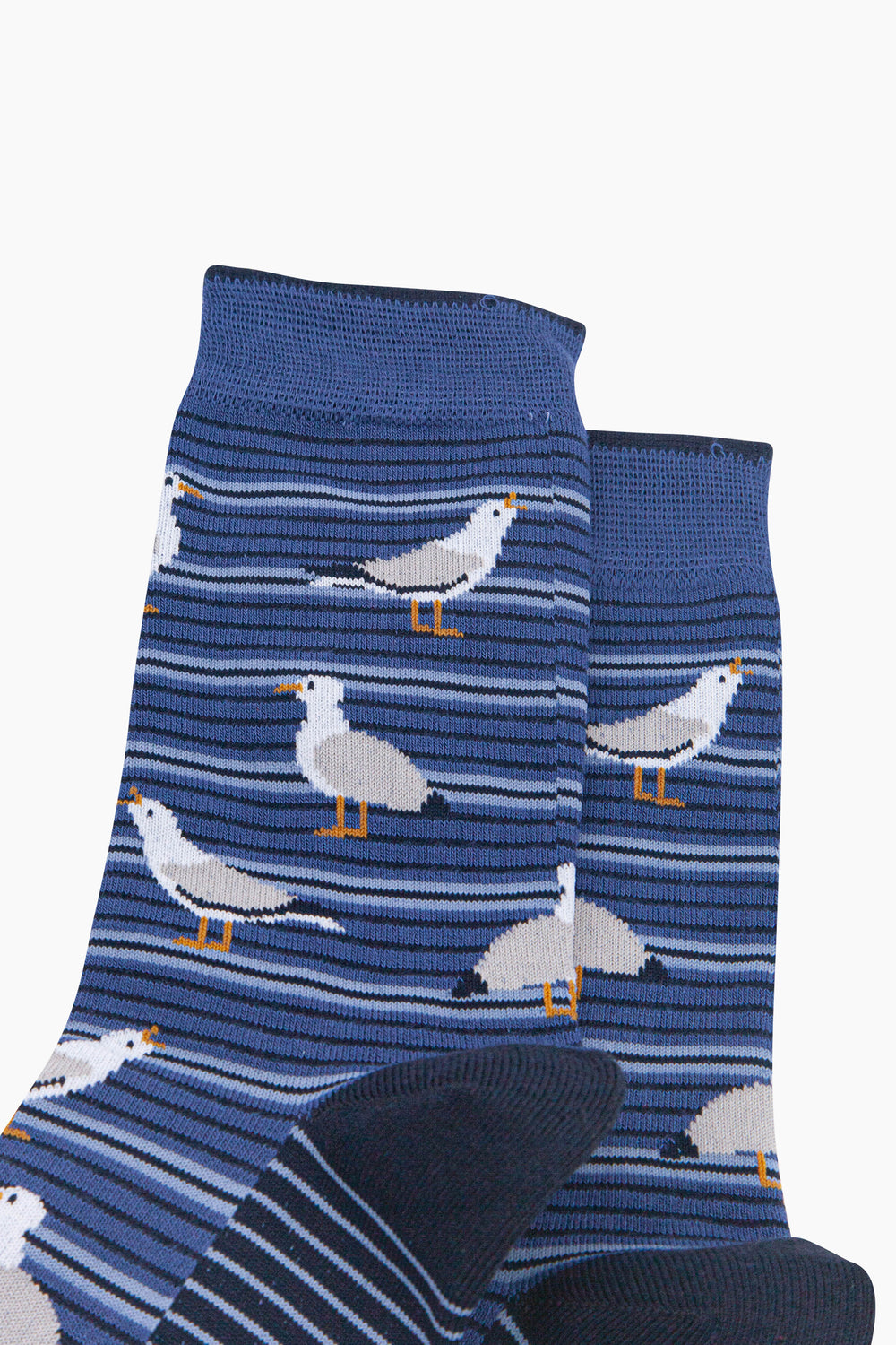 Seagull-Stripe-Men's-Bamboo-Socks-in-Denim-Blue-Close-Up