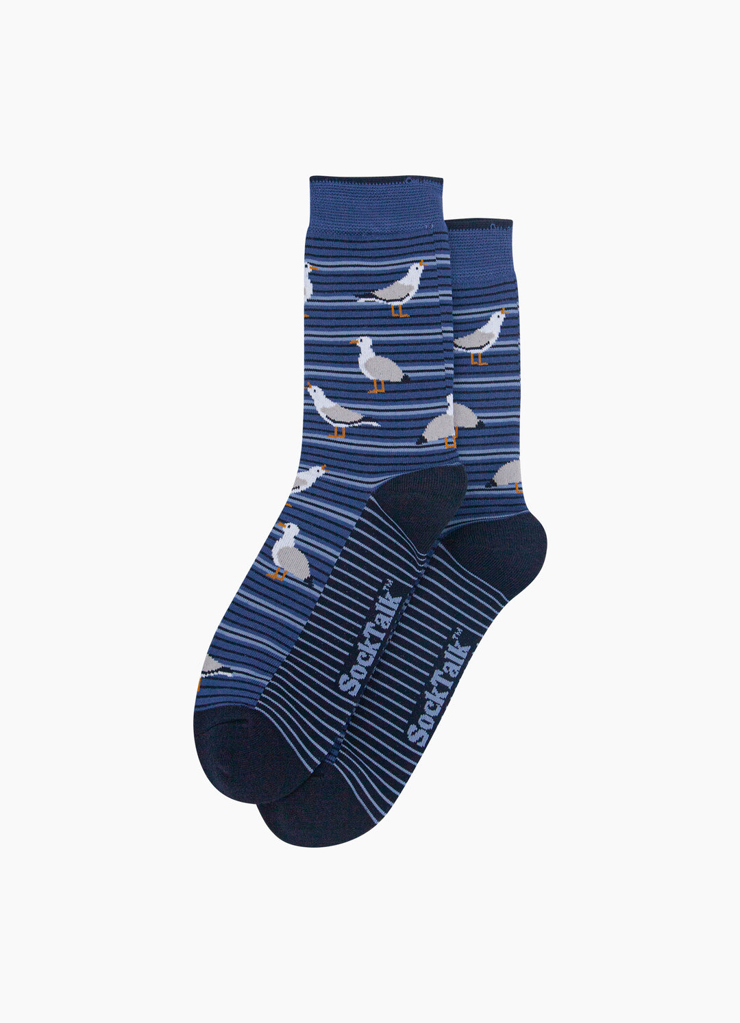 Seagull-Stripe-Men's-Bamboo-Socks-in-Denim-Blue-Laid-Flat