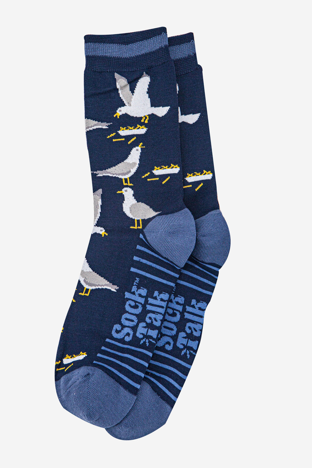 mens-bamboo-socks-navy-blue-denim-blue-seagulls-laying-flat