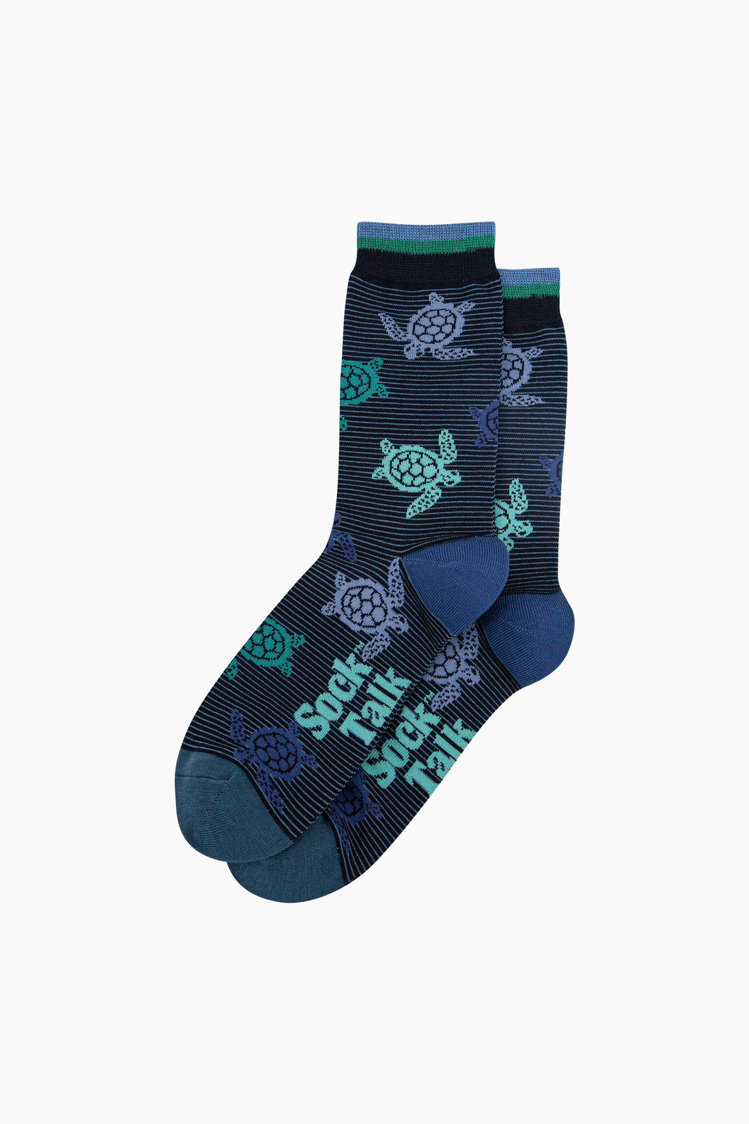 Sea-Turtles-Bamboo-Socks-in-Navy-Blue-Lying-Flat