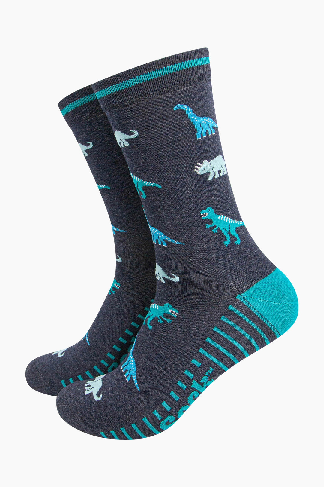 mens-bamboo-socks-navy-blue-dinosaurs-pattern-t-rex-triceratops-bronosaurus-in-blue