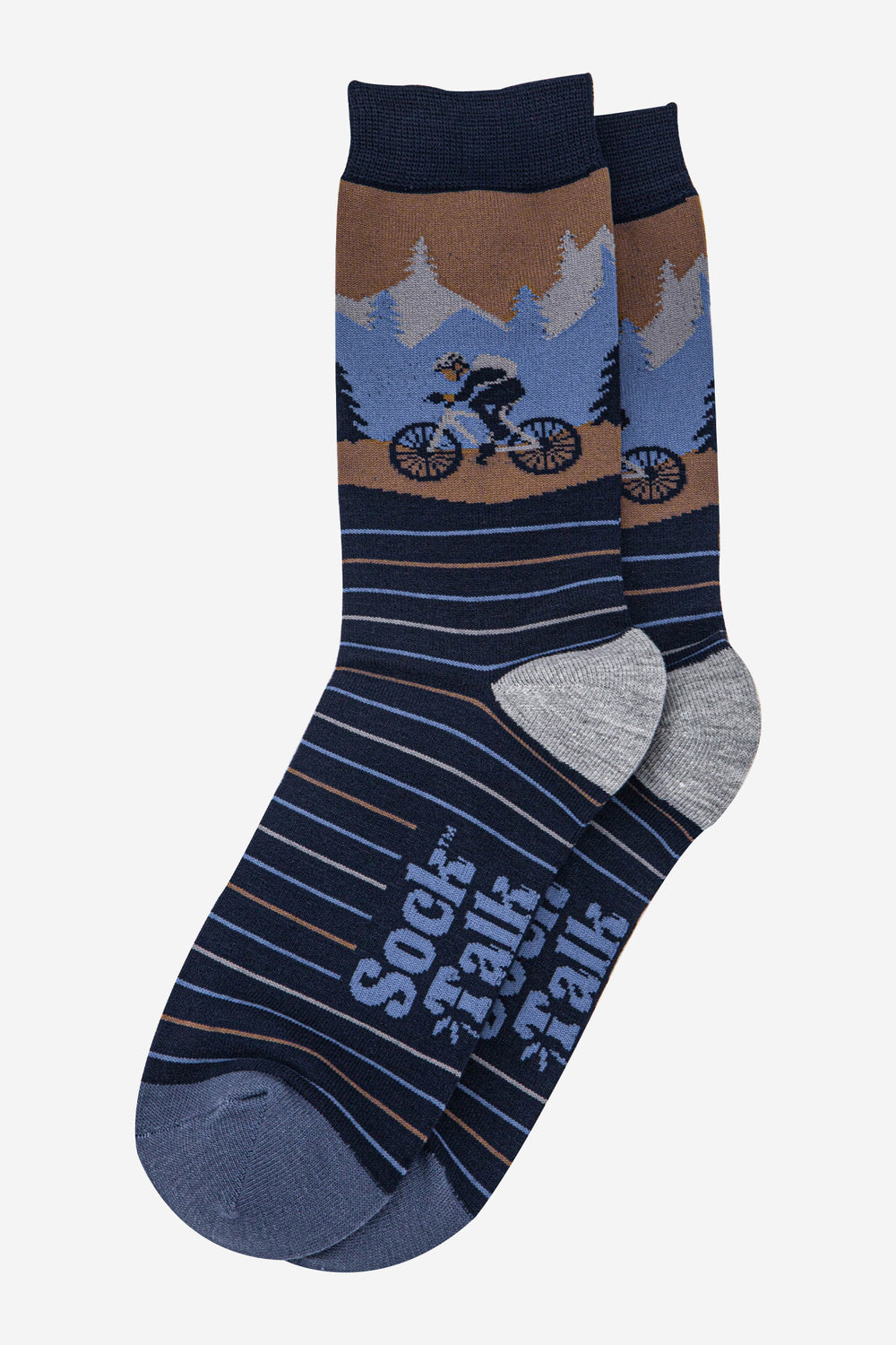 mens-bamboo-socks-navy-blue-denim-blue-mountain-bike-scene-laying-flat