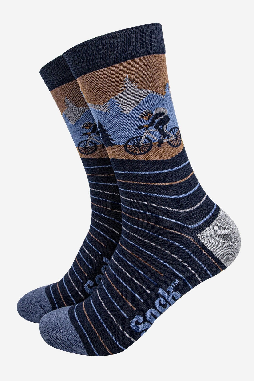 Men's Bamboo Crew Socks Trio Gift Set - Navy Blue/Grey, Cycling
