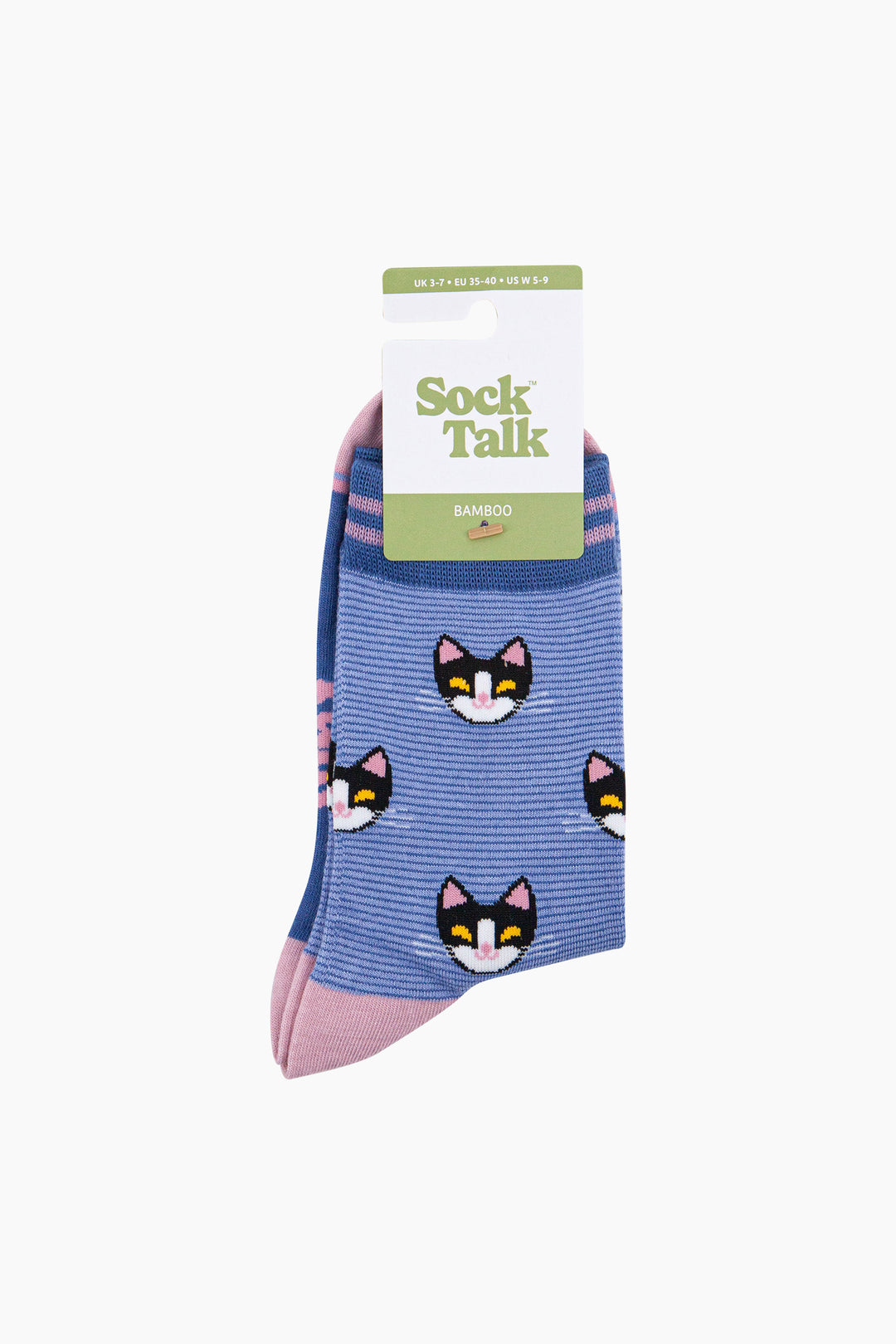 Cats-Striped-Bamboo-Socks-in-Blue-In-Packaging