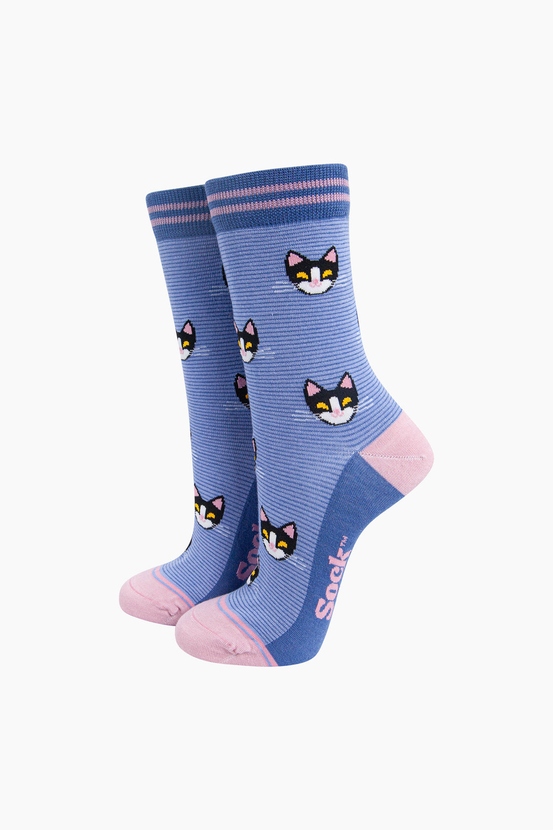 Cats-Striped-Bamboo-Socks-in-Blue-Mannequin