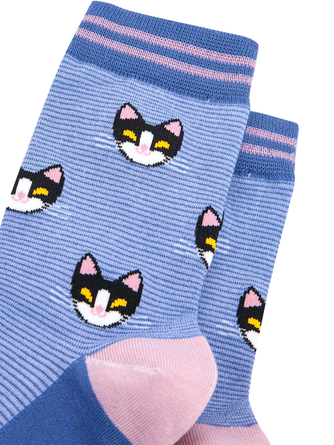 Cats-Striped-Bamboo-Socks-in-Blue-Closeup