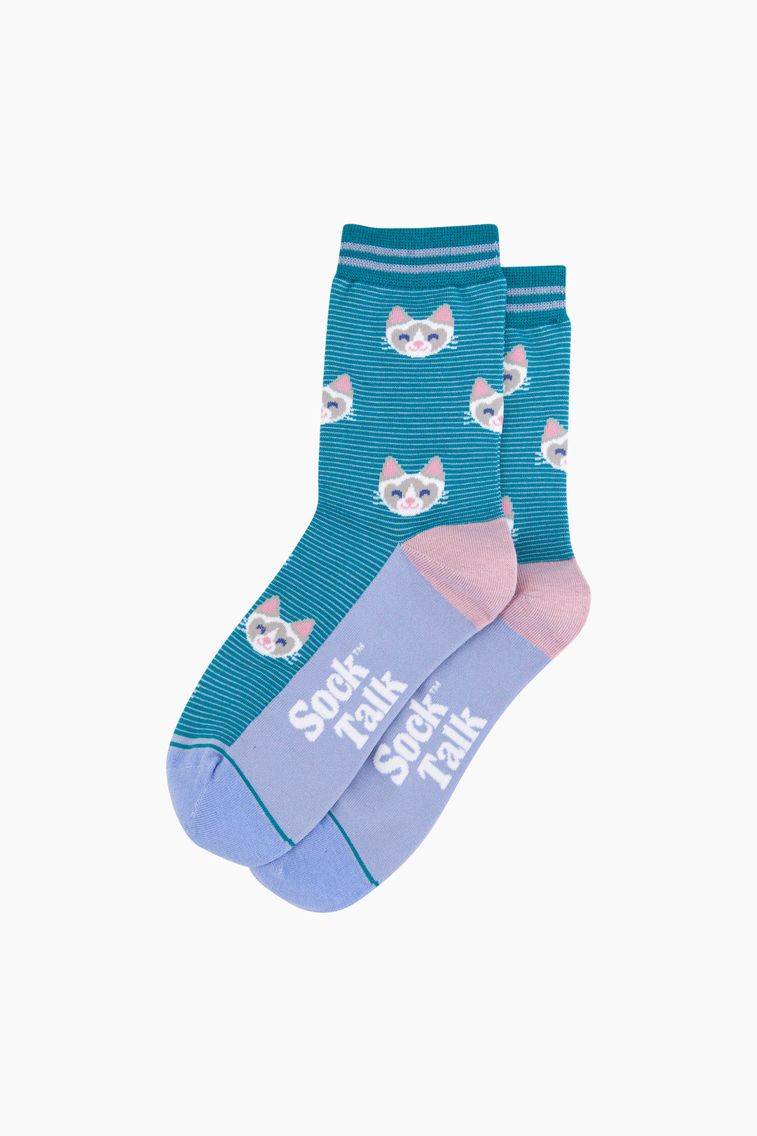 Cats-Striped-Bamboo-Socks-in-Teal-Flatlay