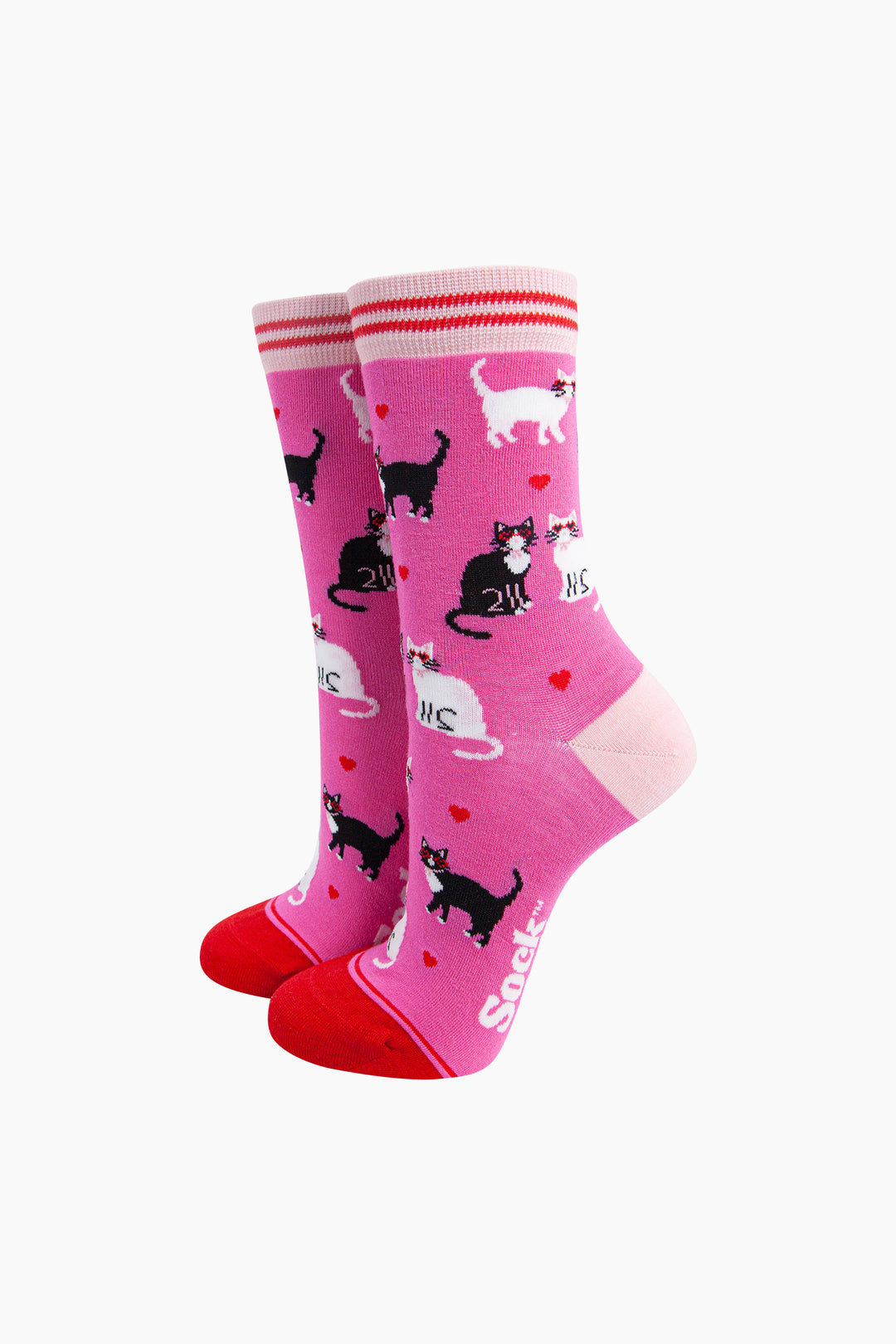 Cats-in-Love-Bamboo-Socks-in-Pink-On-Foot-Mannequin