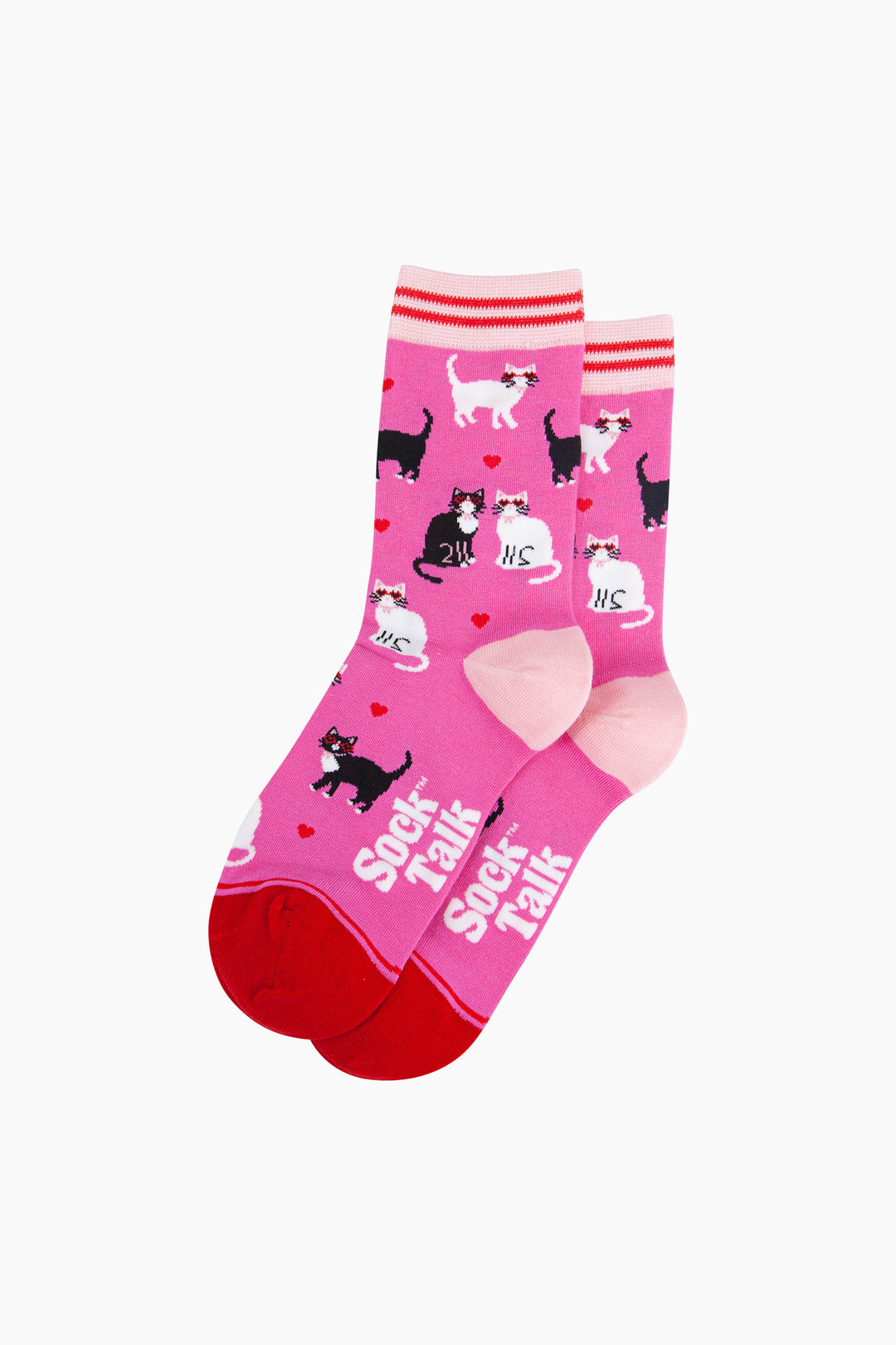 Cats-in-Love-Bamboo-Socks-in-Pink-Laid-Flat
