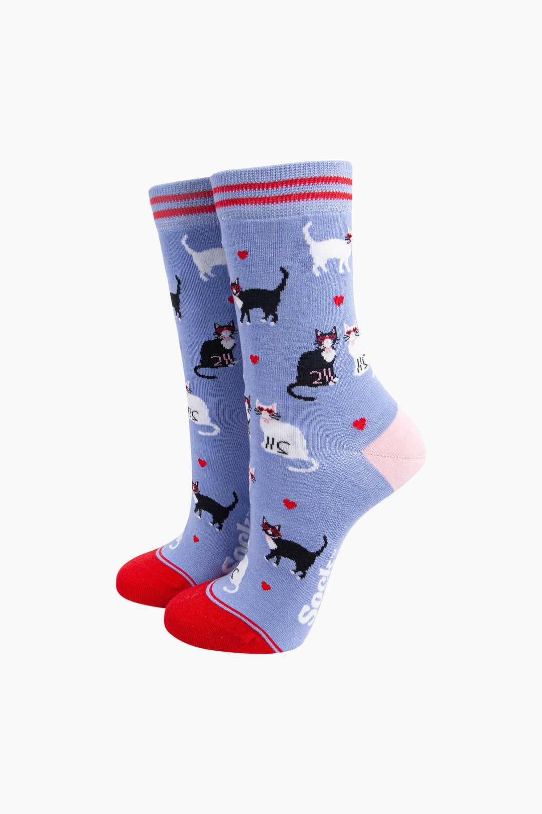 Cats-in-Love-Bamboo-Socks-in-Blue-On-Foot-Mannequin