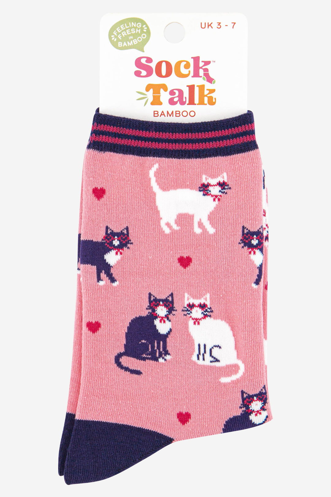 pink bamboo cat socks with love hearts uk size 3-7