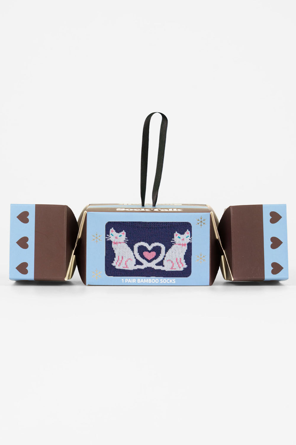 Cat-Heart-Tails-Bamboo-Crew-Socks-Christmas-Cracker-Gift-Box-In-Navy-Blue