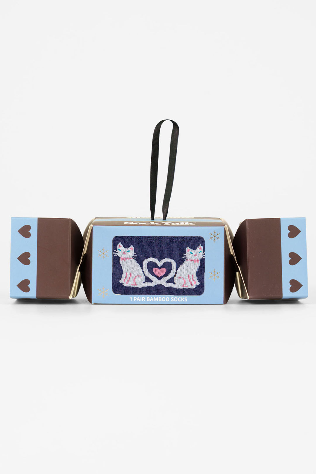 Cat-Heart-Tails-Bamboo-Crew-Socks-Christmas-Cracker-Gift-Box-In-Navy-Blue