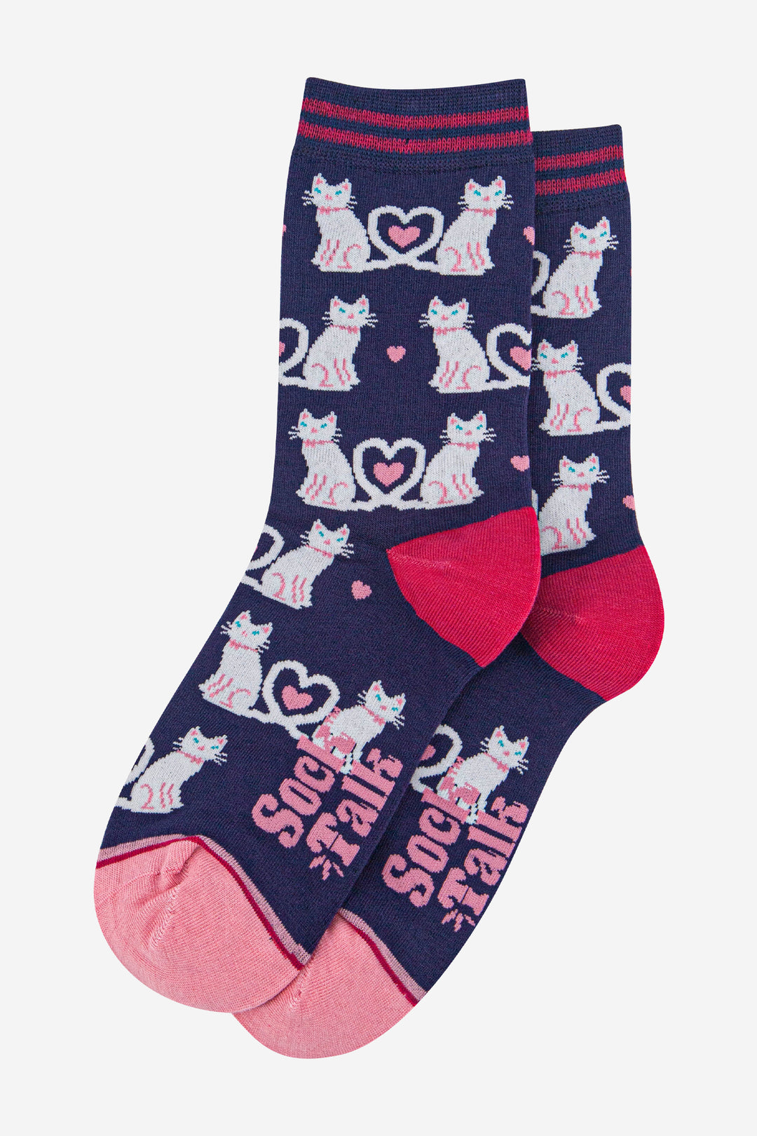 Cat-Heart-Tails-Bamboo-Crew-Socks-Christmas-Cracker-Gift-Box-In-Navy-Blue