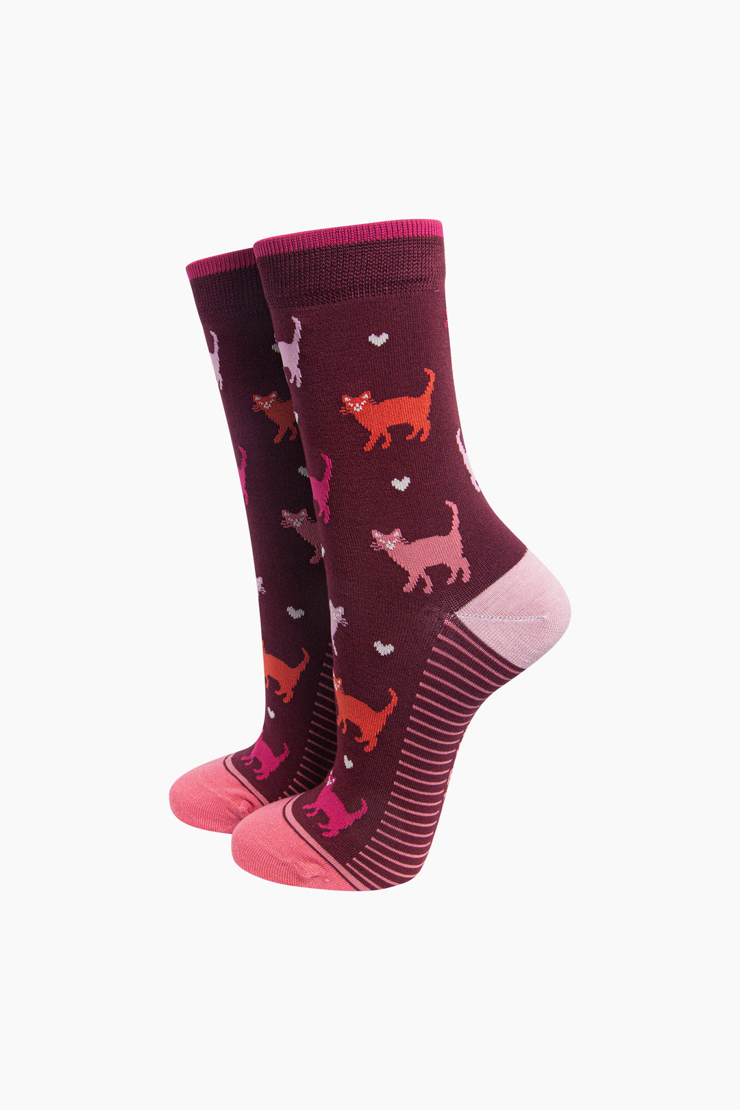 Multi Cat Women's Bamboo Socks in Burgundy