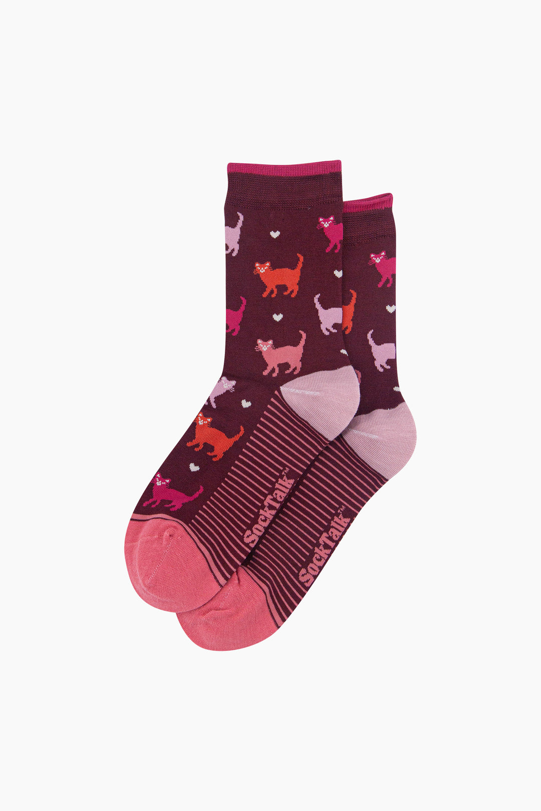 Multi-Cat-Women's-Bamboo-Socks-in-Burgundy-Laid-Flat