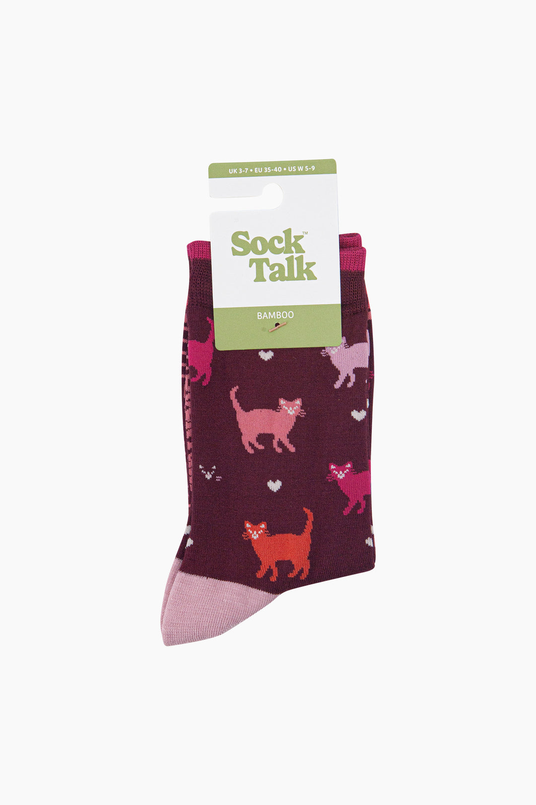 Multi-Cat-Women's-Bamboo-Socks-in-Burgundy-In-Packaging