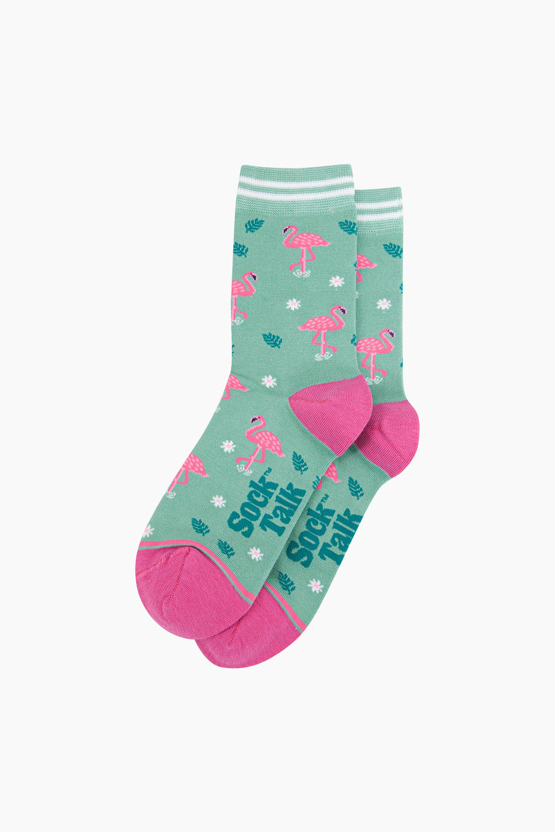 Standing-Flamingos-Bamboo-Socks-in-Green-Laid-Flat