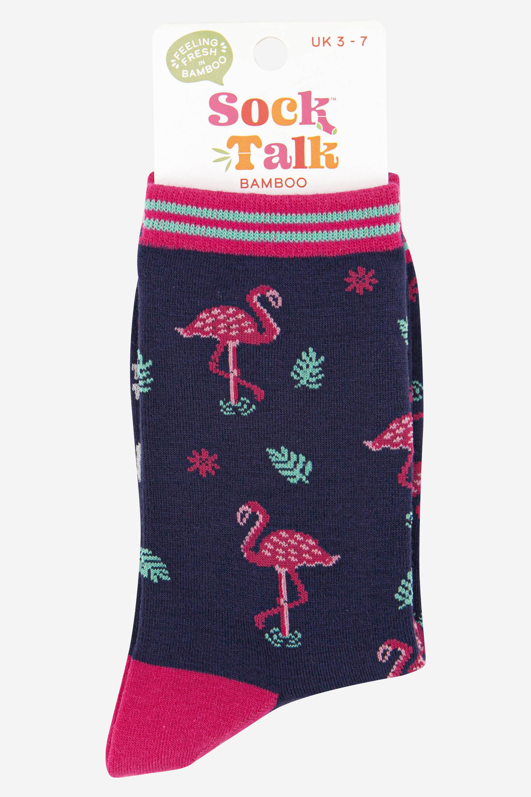 womens flamingo bamboo socks in navy and pink uk size 3-7