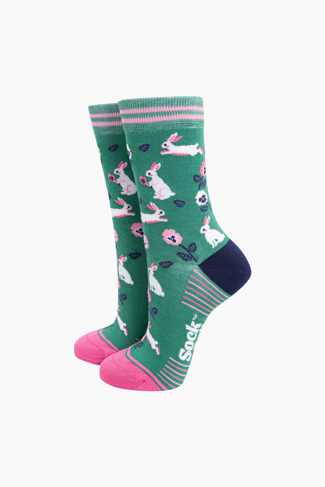 Bunny-Rabbit-Floral-Bamboo-Socks-in-Green-mannequin