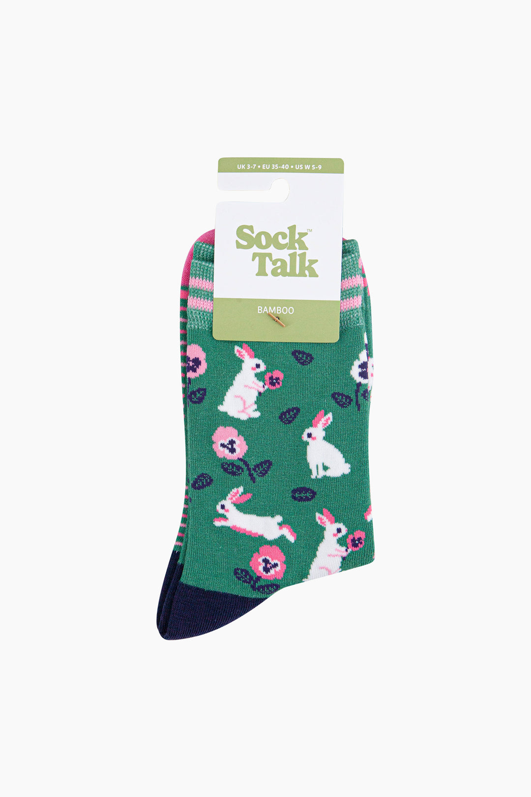 Bunny-Rabbit-Floral-Bamboo-Socks-in-Green-in-packaging