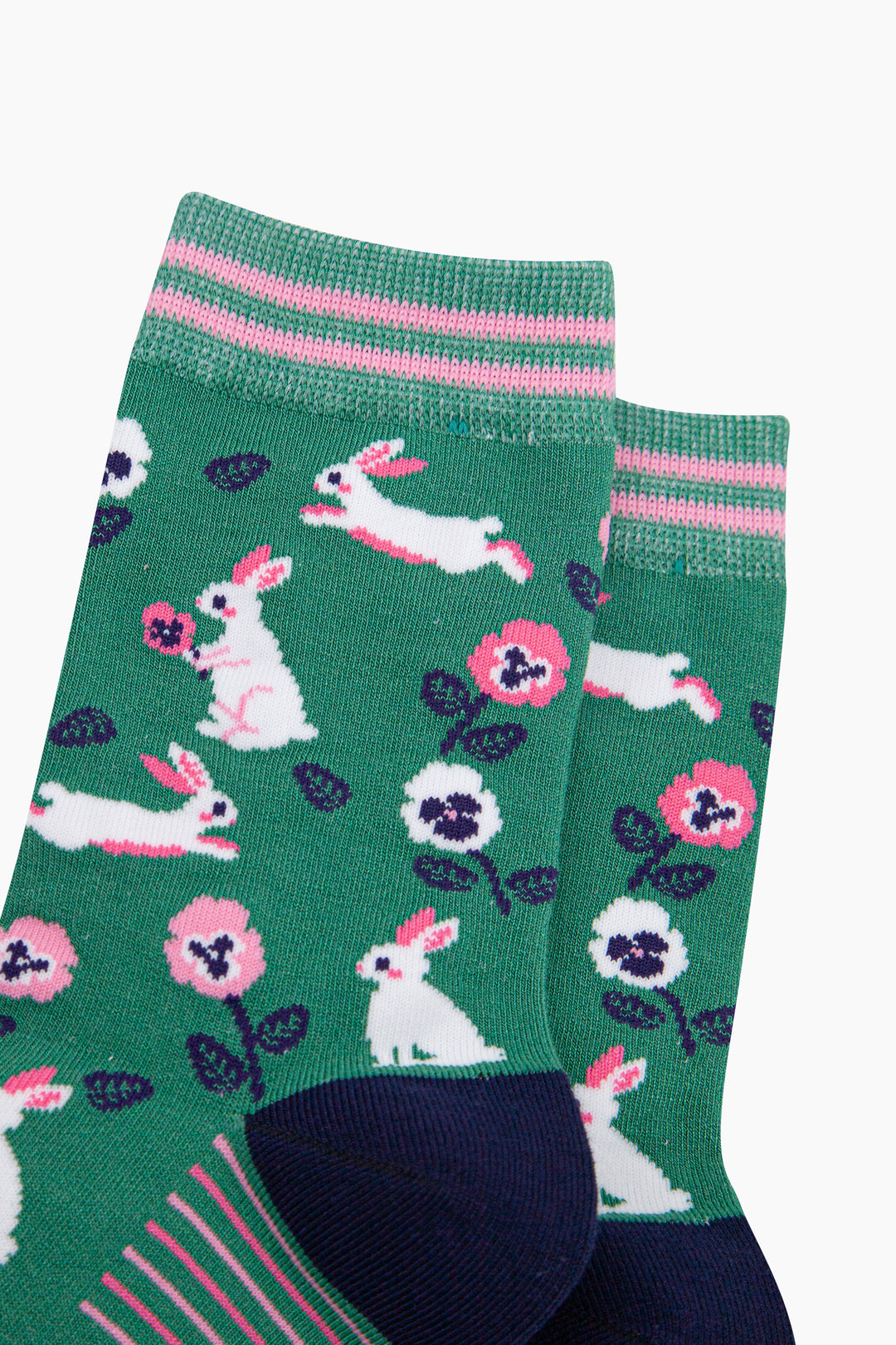 Bunny-Rabbit-Floral-Bamboo-Socks-in-Green-close-up